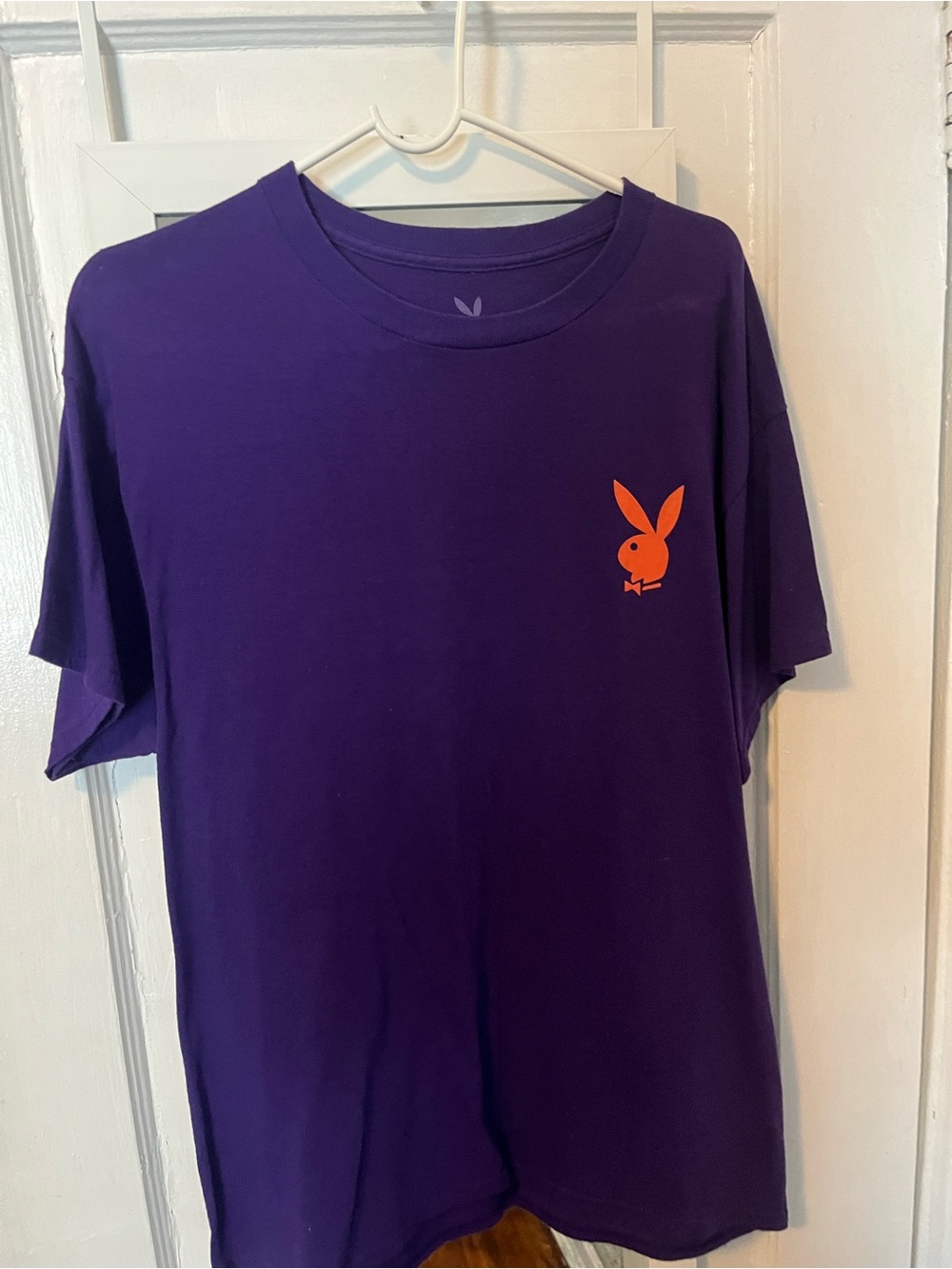PLAYBOY Purple Short Sleeve Tee with Orange Bunny Chest Logo